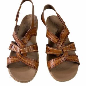 Skechers Beverlee Luxe Foam Wedge Sandals Brown Strappy Comfort Boho Casual Sz 7